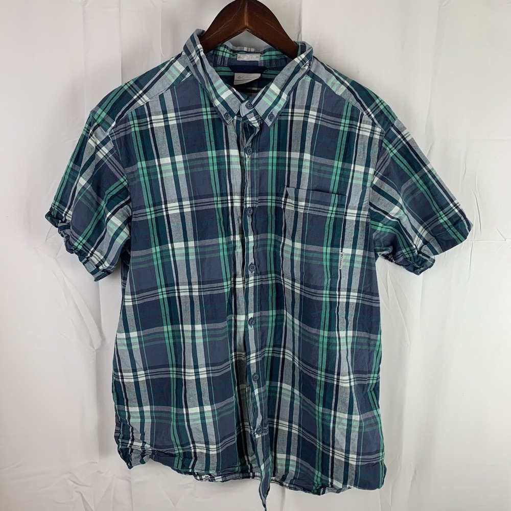 Columbia Short Sleeve Button Up Shirt Plaid Size Large Regular Fit
